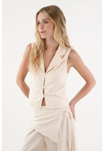 Topmark Chaleco En Lino Con Botones Para Mujer topmark