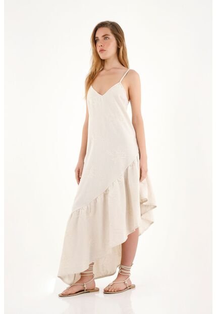 Topmark Vestido Crudo Largo Bordado Para Mujer