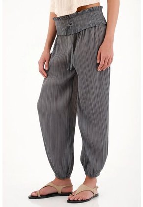 Topmark Pantalón Jogger Con Textura Plisada Gris Para Mujer