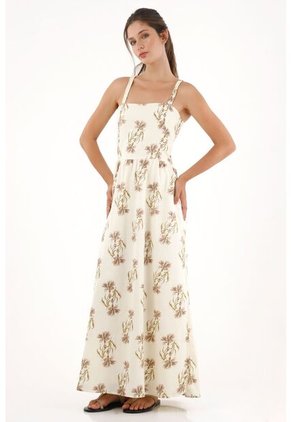 Topmark Vestido Largo Con Estampado De Flores Crudo Para Mujer