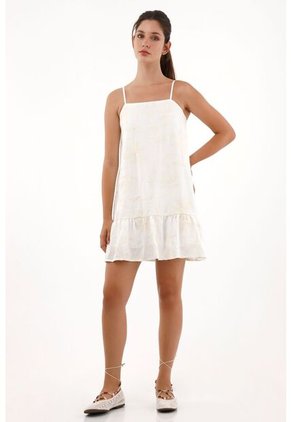 Vestido Corto En Tela Bordada Crudo Para Mujer