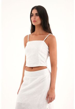 Topmark Camisa Crudo De Tela Bordada Para Mujer