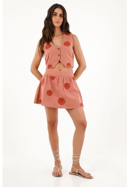 Camisa Rosada Con Bordado De Flores Para Mujer