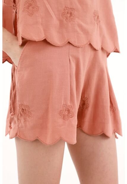 Topmark Bermuda Con Bordado En Ruedo Naranja Para Mujer