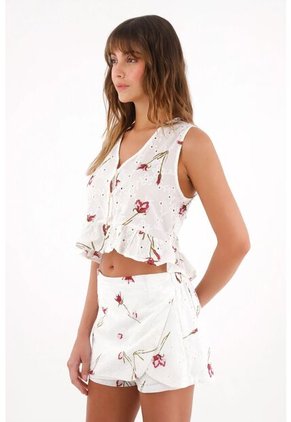 Topmark Chaleco En Ojalillo Con Estampado De Flores Para Mujer