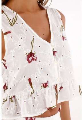 Topmark Chaleco En Ojalillo Con Estampado De Flores Para Mujer