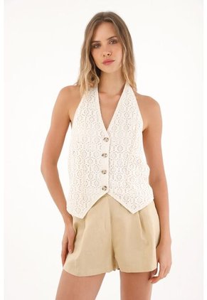 Topmark Chaleco Tejido Con Tiras Crudo Para Mujer