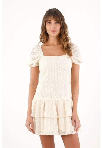 Topmark Vestido Corto Ajustado En Ojalillo Crudo Para Mujer