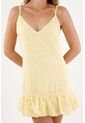 Topmark Vestido Corto Para Mujer De Poliéster Amarillo Fit Relajado Con Volante Fruncido de topmark