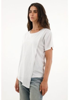 Topmark Camiseta Blanca Con Ruedo Asimétrico Para Mujer