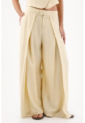 Topmark Pantalón Para Mujer De Lino Arena Palazzo Con Pliegues Frontales