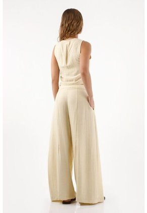 Topmark Pantalón Para Mujer De Lino Arena Palazzo Con Pliegues Frontales