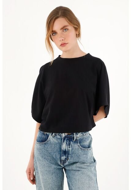 Topmark Camiseta Negra Oversize De Largo Pretinero Para Mujer