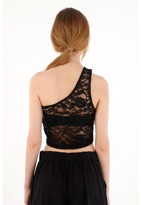 Topmark Crop Top Negro Tejido De Un Solo Hombro Para Mujer