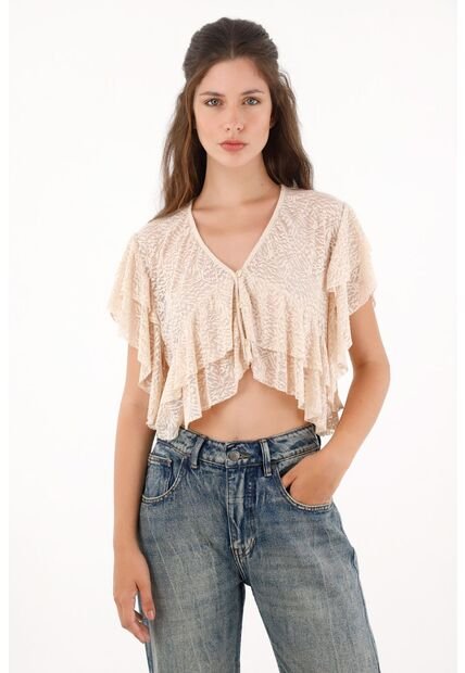 Topmark Camisa Con Boleros Y Transparencia Crudo Para Mujer