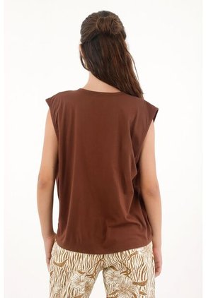 Camiseta Manga Sisa Con Prenses Café Para Mujer