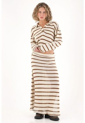 Topmark Falda Larga Tejida A Rayas Multicolor Para Mujer