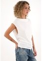 Topmark Camiseta De Cuello Bandeja Con Textura A Rayas Crudo Para Mujer de topmark