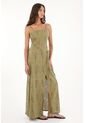 Vestido Largo Con Estampado De Flores Verde Para Mujer de topmark