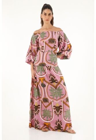 Vestido Largo Estampado De Escote Bandeja Para Mujer topmark