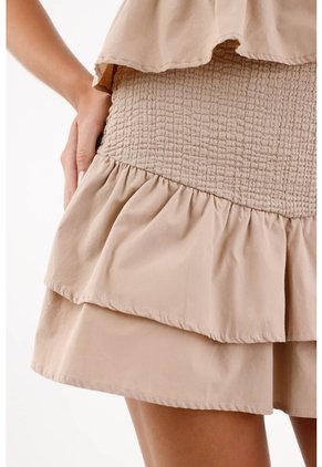 Topmark Falda Corta Para Mujer De Algodón Beige Mini Con Volantes En Capas