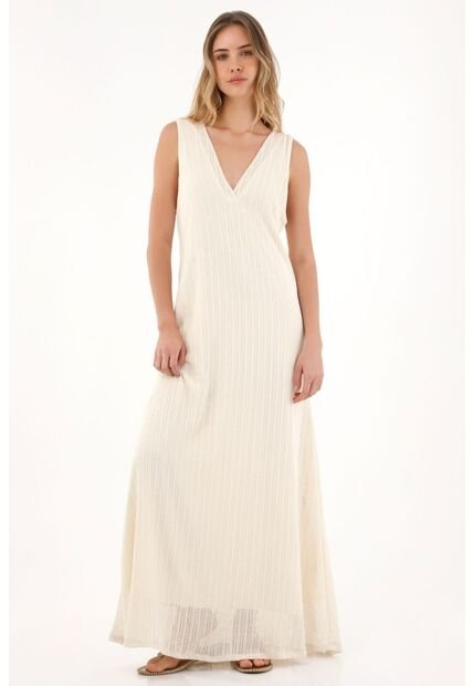 Topmark Vestido Largo Manga Sisa Crudo Para Mujer