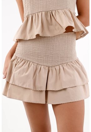 Topmark Falda Corta Para Mujer De Algodón Beige Mini Con Volantes En Capas