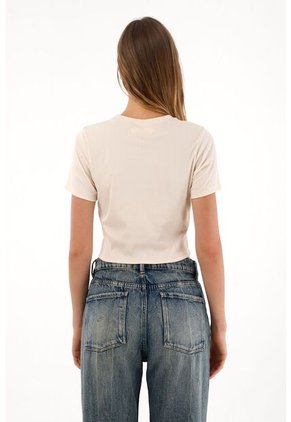 Topmark Camiseta Ajustada Acanalada Crudo Para Mujer