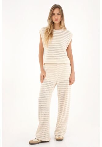 Topmark Camiseta Tejida De Manga Rodada Crudo Para Mujer topmark