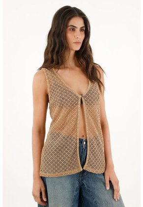 Chaleco Café Tejido Con Abertura Para Mujer
