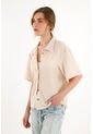 Camisa Manga Corta De Tela Con Textura Crudo Para Mujer de topmark