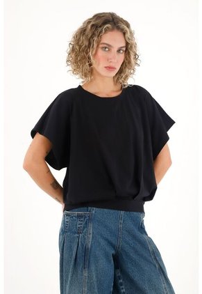 Topmark Camiseta Con Prenses En Delantero Negra Para Mujer