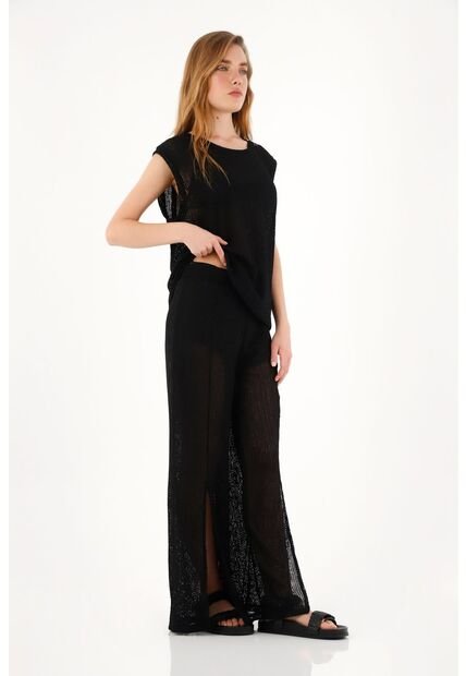 Topmark Pantalón Negro Con Aberturas En Frente Para Mujer