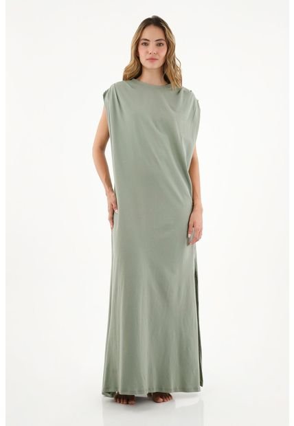 Vestido Verde Con Aberturas En Costados Para Mujer