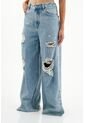 Jean Wide Leg Fit Con Ruedo Desflecado Azul Para Mujer de topmark