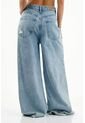Jean Wide Leg Fit Con Ruedo Desflecado Azul Para Mujer de topmark