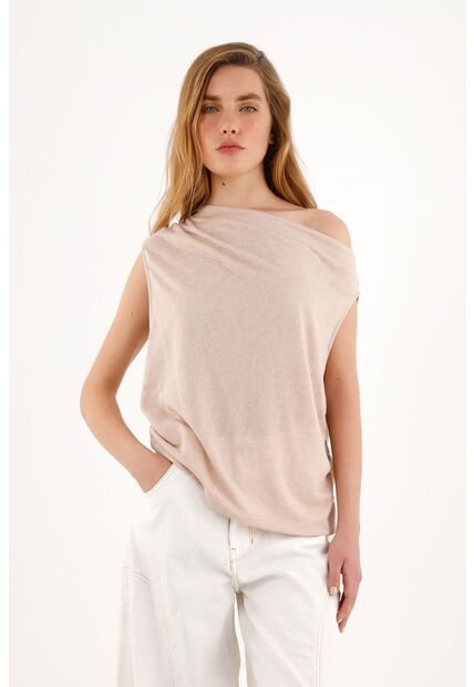 Camiseta Crudo Manga Asimétrica Con Caída Para Mujer