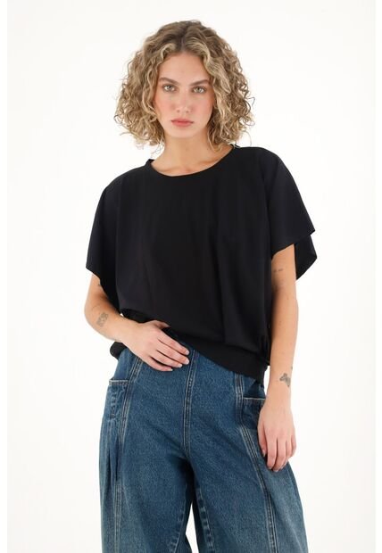 Topmark Camiseta Con Prenses En Delantero Negra Para Mujer