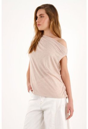 Camiseta Crudo Manga Asimétrica Con Caída Para Mujer