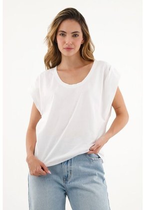 Camiseta Cuello Redondo Blanca Para Mujer