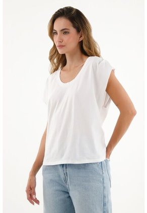 Camiseta Cuello Redondo Blanca Para Mujer