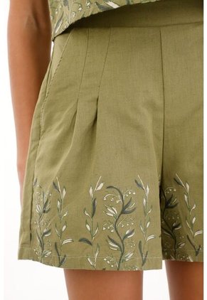 Short Con Estampado De Flores Verde Para Mujer