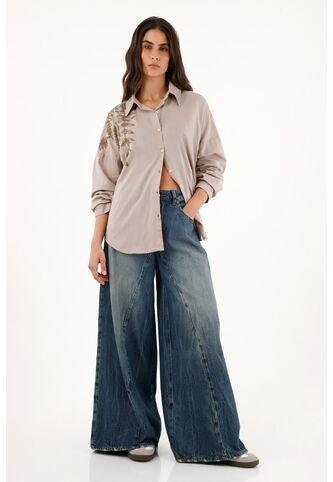 Camisa Café Con Detalles Bordados Para Mujer topmark