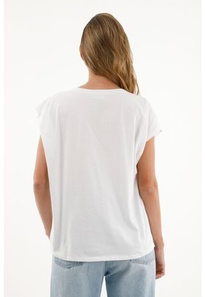 Camiseta Cuello Redondo Blanca Para Mujer