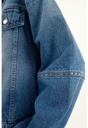 Chaqueta Azul Con Detalles De Piedras Para Mujer