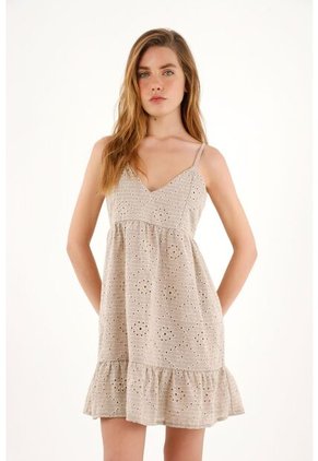 Vestido Corto Crudo Con Escote En V Para Mujer