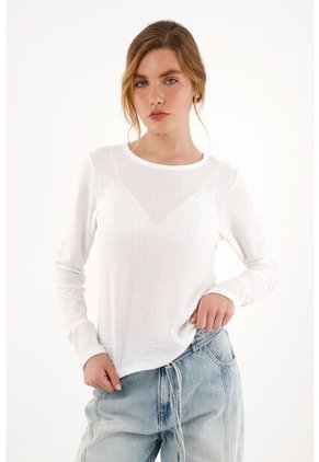 Topmark Camiseta Blanca Cuello Redondo Con Textura Para Mujer