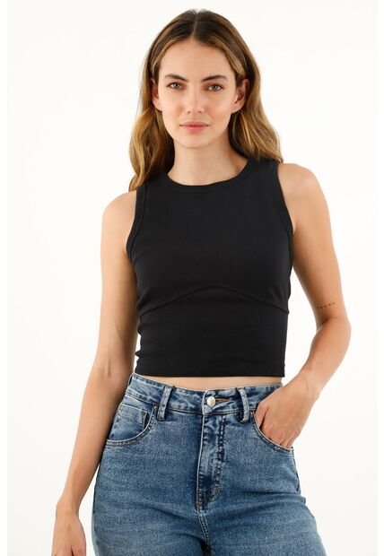 Camiseta Negra Tipo Crop Para Mujer