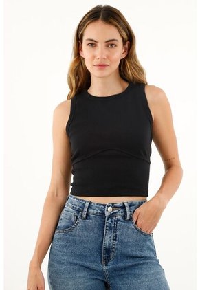 Camiseta Negra Tipo Crop Para Mujer