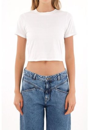 Topmark Camiseta Ajustada Acanalada Blanca Para Mujer